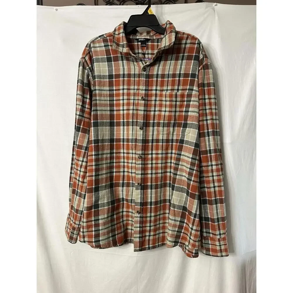 NWT Eddie Bauer Mens Long Sleeve Clay Cotton Plaid Button Flannel Shirt Size 2XL